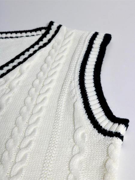 Women's Colorblock V Neck Knit Vest, Preppy Style, Lightweight Vintage Design, Perfect for Spring/autumn/winter Seasons