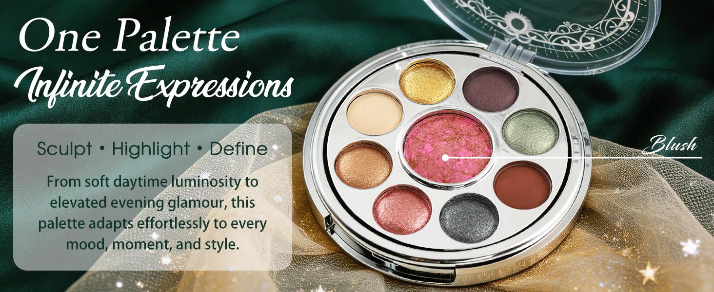 UCANBE Baked Eyeshadow Palette with Blush, 9 Color High Pigment Eye Shadow & Cheek Makeup Palette, Blendable Matte Glitter Metallic Shimmer Shades, Rotating Compact Design, 01 Medieval Banquet
