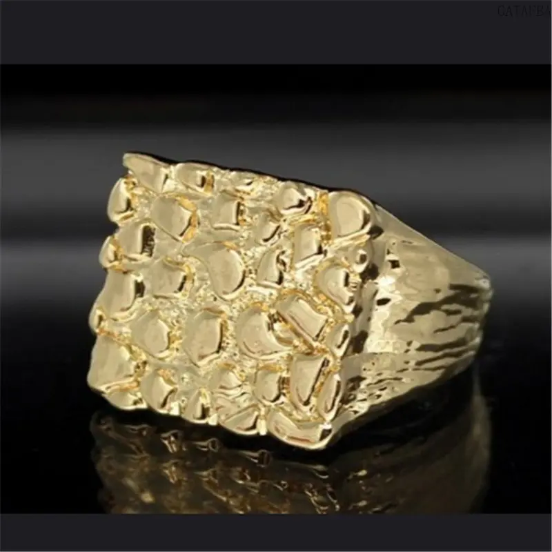 New Gold Geometric Square Zircon Ring, Elegant Stylish Finger Band for Men