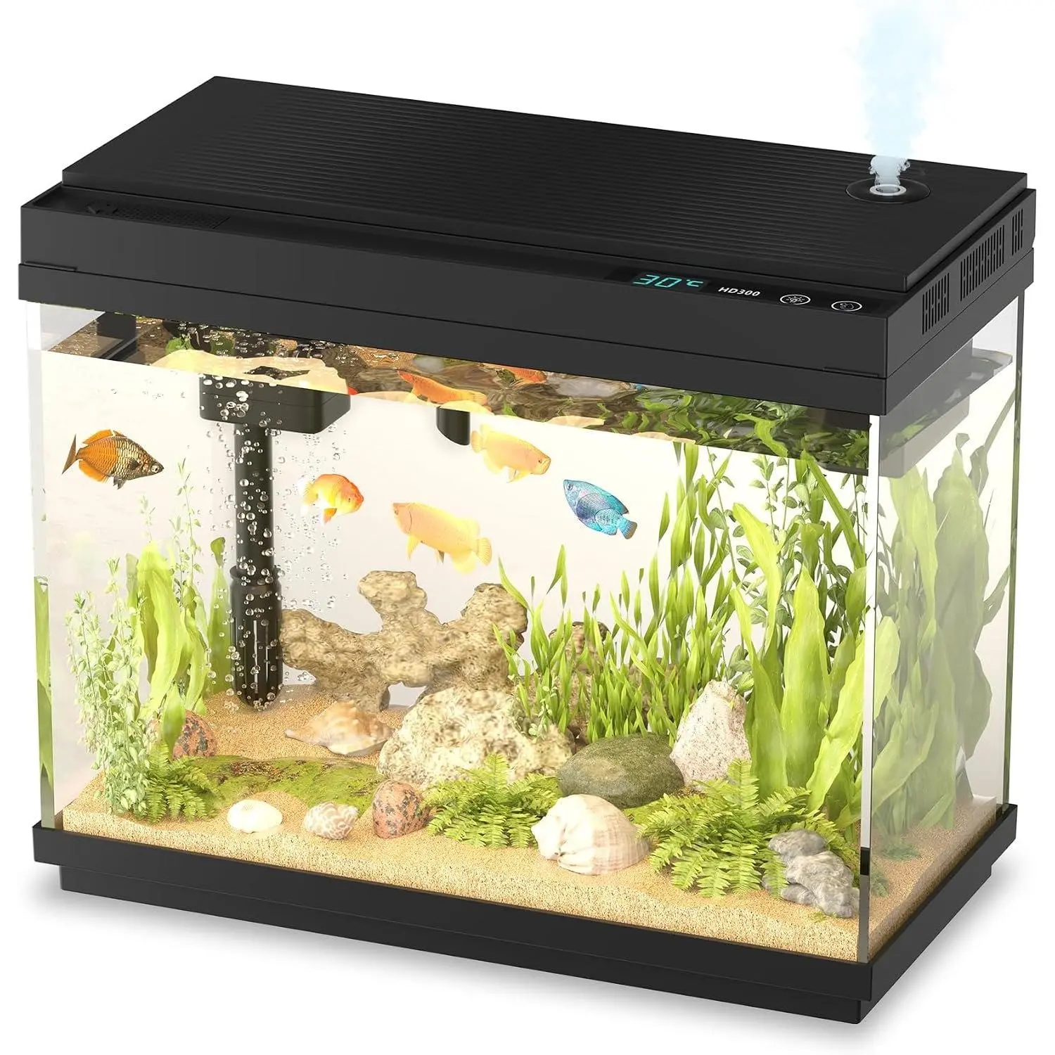 Fish , 2.5Gallon Fish Aquarium,Self Cleaning Fish  Aquarium Starter Kit/Humidifier & Essential Oil Diffuser,Touchscreen Control,7-Color LED,3-in-1 Pump,Triple Filtration,Temp/Time Display