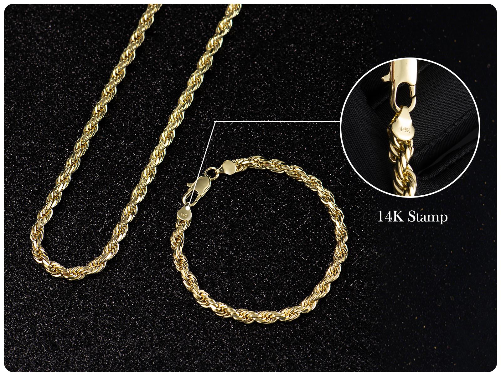 14K Real Gold-Plated Rope, Paperclip Rope, Cuban Concave, Figaro Set, 24"  Length, 6mm/8mm/10mm Width,Diamond Cut