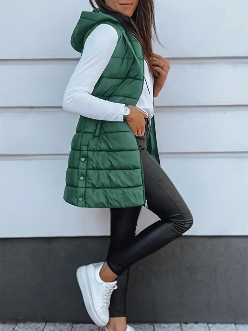 BIGWIG Solid Color Hooded Zipper Vest Jacket Women's Clothing