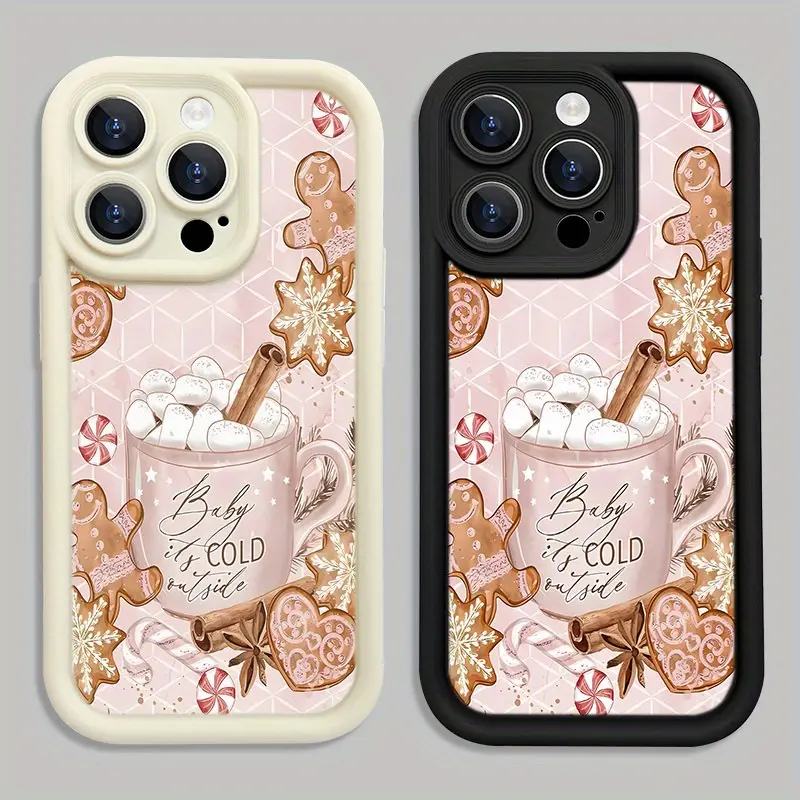 Powder winter sweet drink painted mobile phone shell B402 for iPhone 16/15/14/13/12/11/Plus/Pro/Pro Max Series - Shockproof Case, Stylish Design