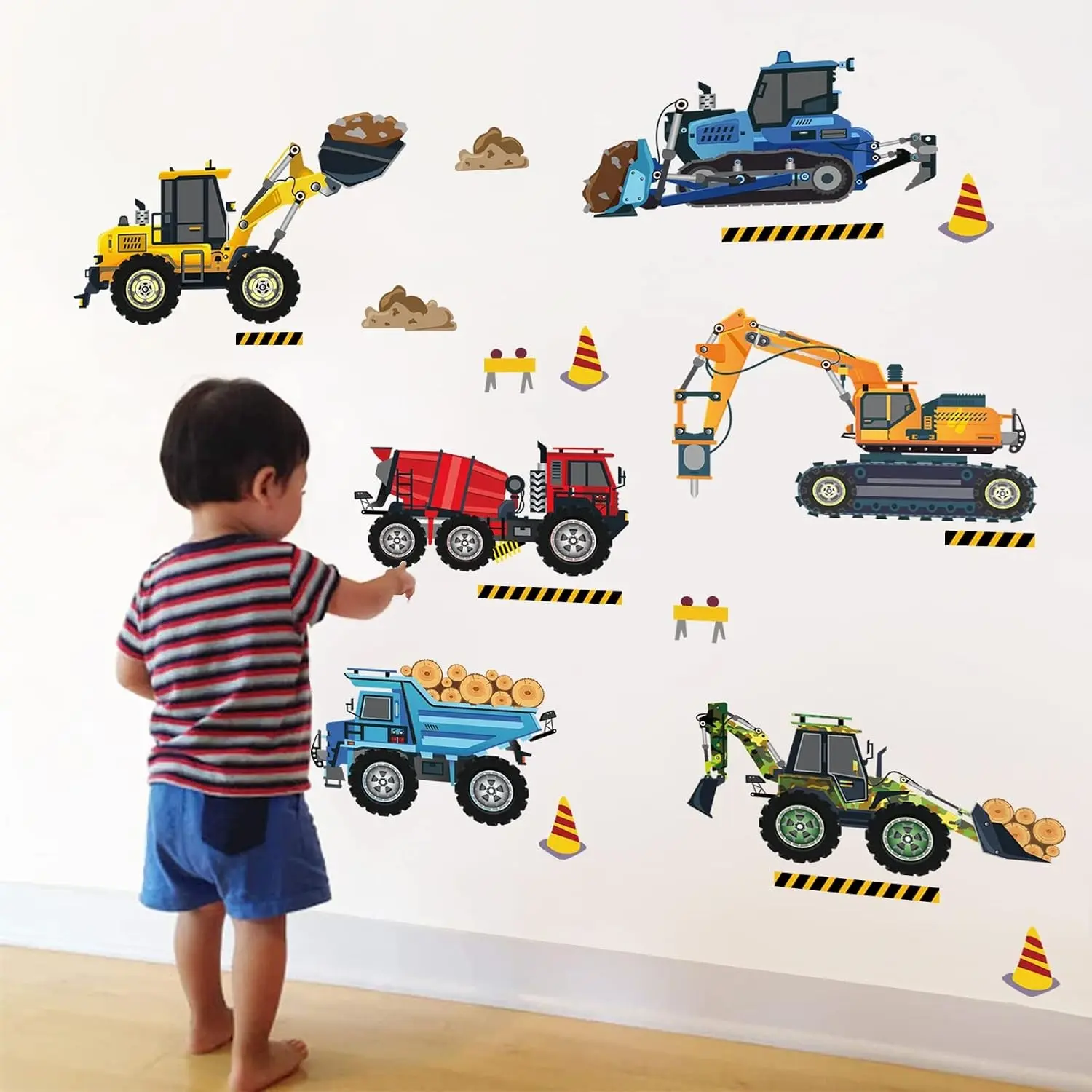 Construction Vehicles Wall Stickers - Trucks Excavator Tractor Wall Decals for Kids Bedroom Boys Room Playroom Decor(Gift)
