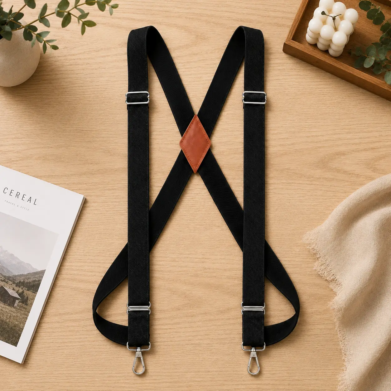 Heavy Duty Side Clip Suspenders for Men Adjustable Elastic X Back Style with Swivel Hooks for Work and Casual Wear