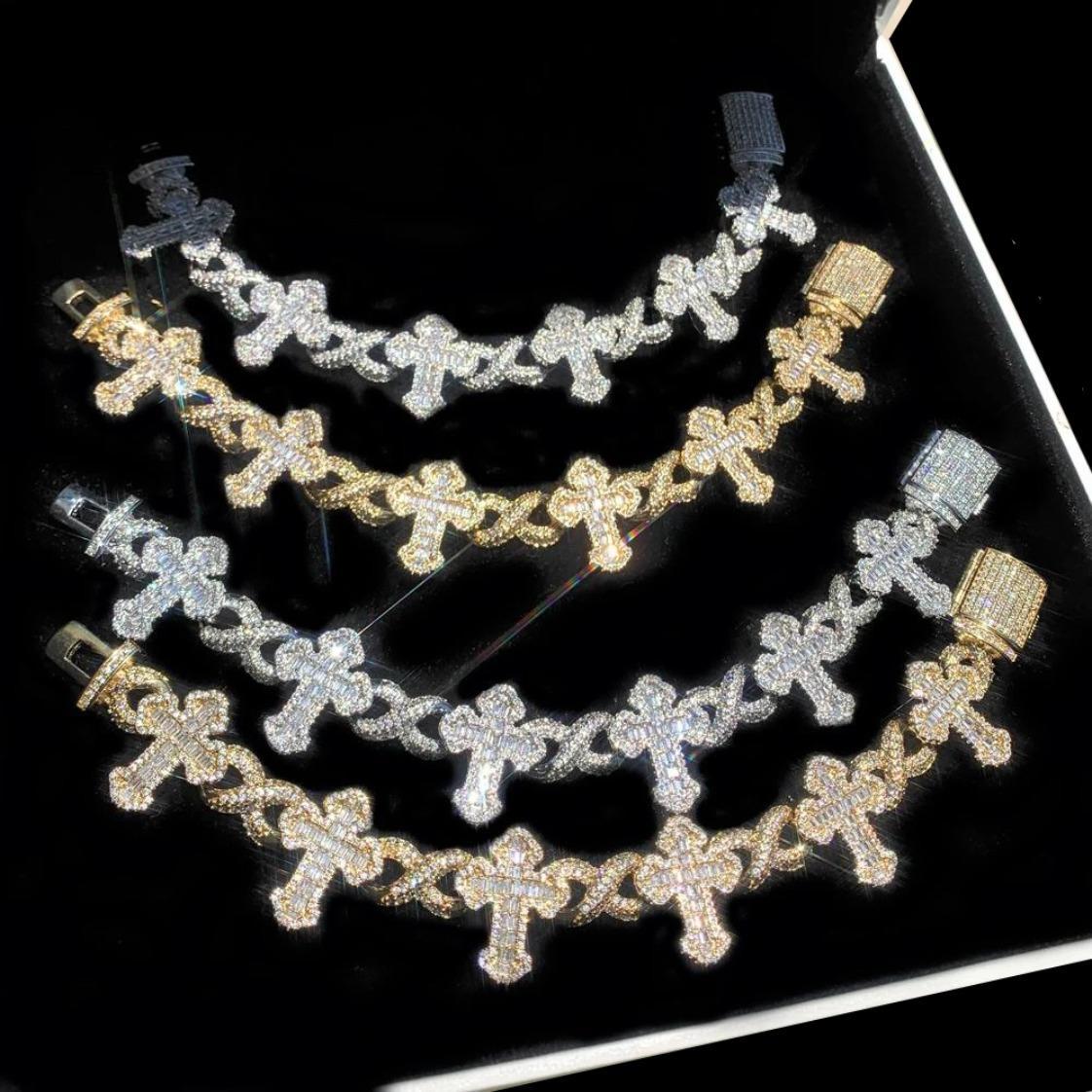 Iced Out Cross Infinity Link Bracelet Moissanite Diamond Hip Hop Jewelry for Men Women, Cuban Chain Micro Pave Bling Bracelet in Gold Silver Rose Gold, Luxury Statement Rapper Style Unisex Wrist Chain Gift for Party Anniversary Birthday