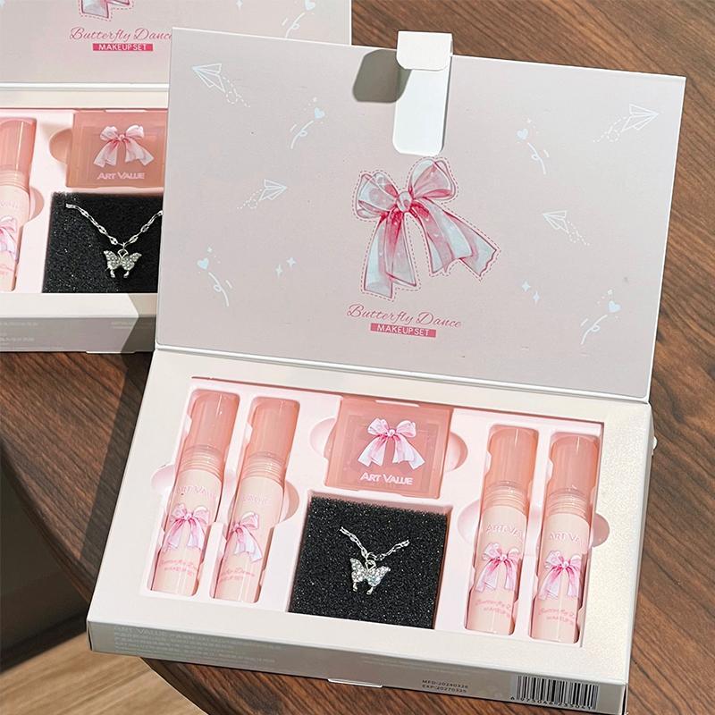 Lip Makeup Set, 6 Counts/set Long Lasting Matte Lipstick & Lip Gloss & Necklace, Birthday Gift for Women & Girls, Cosmetic
