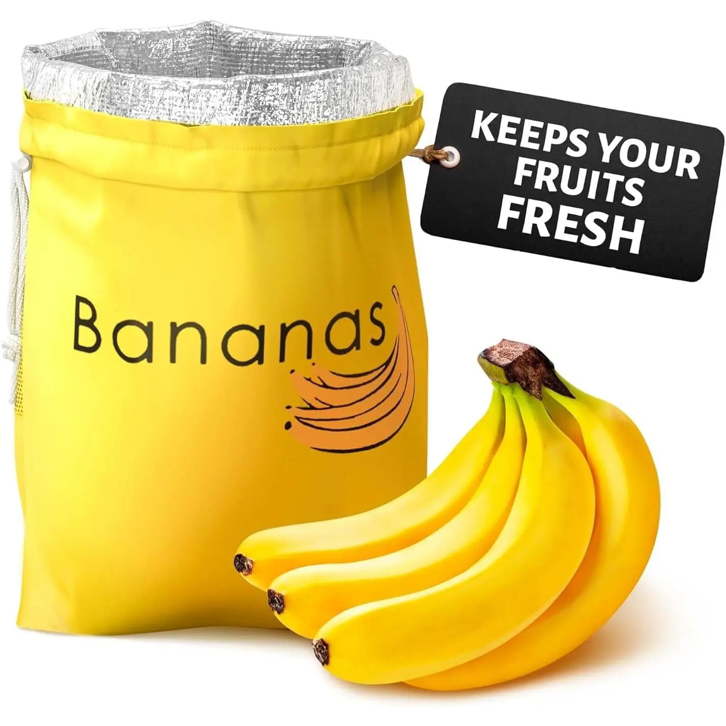 Banana Bag, 13.8 x 11 In, Nylon  with  Lining | Banana Storage Bag to Keep Bananas  , Drawstring and Bead-Lock Closure,  Control Help, Washable, Quick-Dry