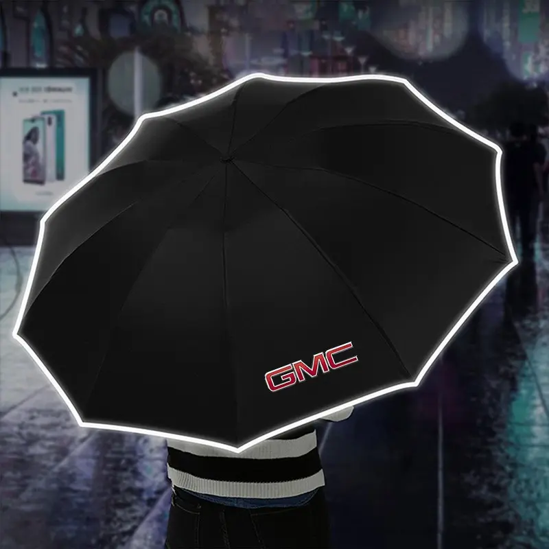 Automatic Reflective Car Umbrella, Three-Color Nylon Waterproof, Stainless Steel Frame, Foldable, Night Light, for Gmc Cars