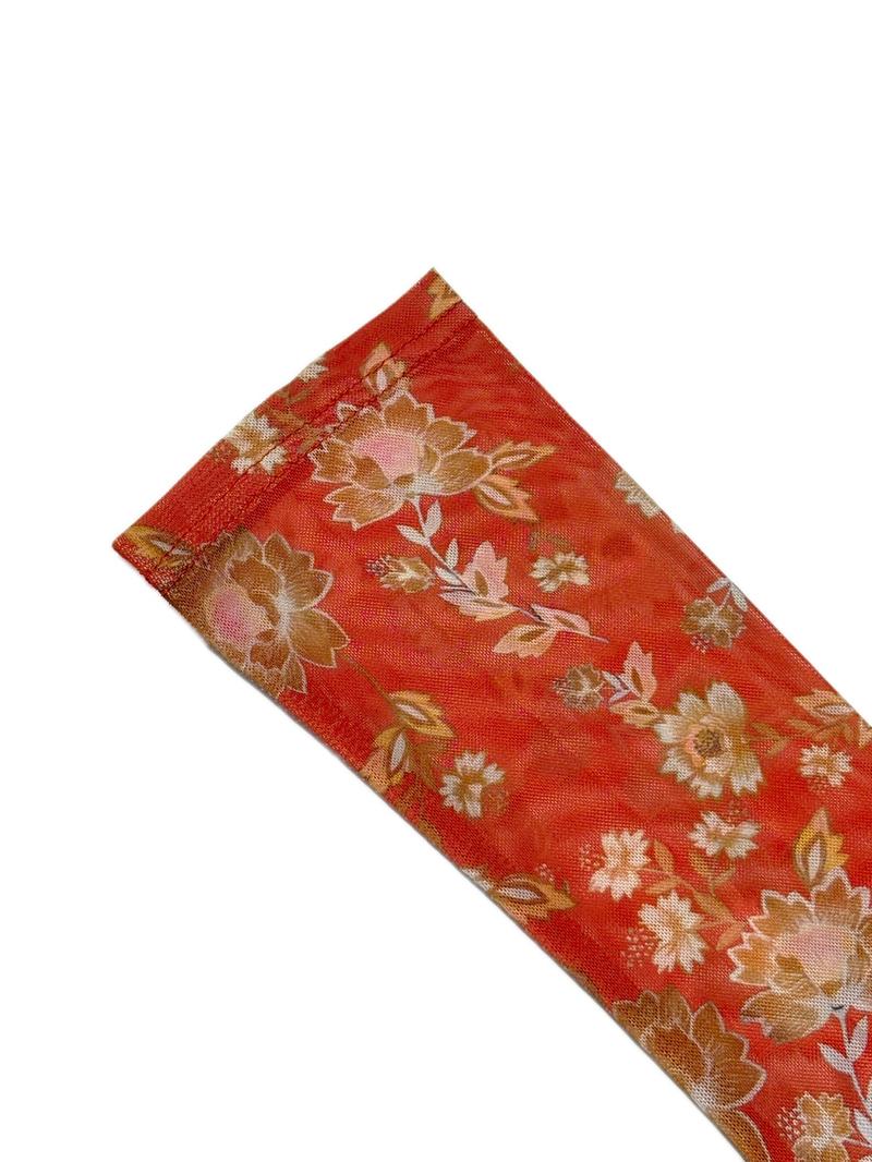 Women's Floral Print Slim Fit Vintage Shirt, Casual Vacation Wear, Valentine's Day Versatile Mesh Top, Spring & Fall Fashion