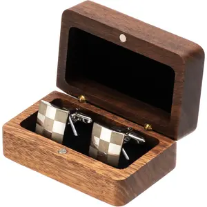 Natural Walnut Wooden Cufflink Box For Jewelry Storage,Small Cuff Links Display Case for Men (A)
