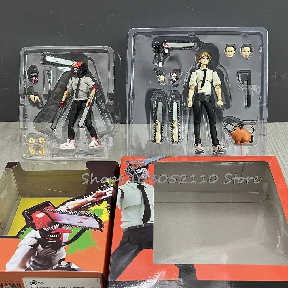 100% New Chainsaw Man Jointed Movie Toy Figures, Figma 586 SHF Denji & Katana Man Movable Model Dolls, Classic Novelty Toys for Gifting