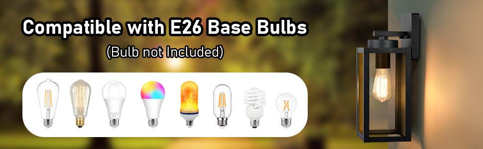 2-Pack Outdoor Wall Light Fixtures, Exterior Waterproof Lanterns, Porch Sconces Wall Mounted Lighting with E26 Sockets & Glass Shades, Modern Matte Black Wall Lamps for Patio Front Door Entryway