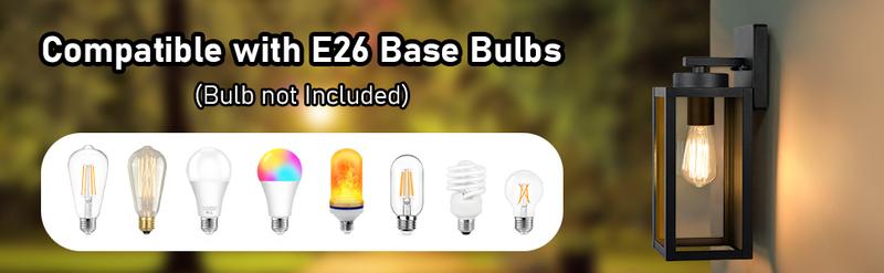 2-Pack Outdoor Wall Light Fixtures, Exterior Waterproof Lanterns, Porch Sconces Wall Mounted Lighting with E26 Sockets & Glass Shades, Modern Matte Black Wall Lamps for Patio Front Door Entryway 2-Pack Outdoor Wall Light Fixtures, Exterior Waterproof Lanterns, Porch Sconces Wall Mounted Lighting with E26 Sockets & Glass Shades, Modern Matte Black Wall Lamps for Patio Front Door Entryway