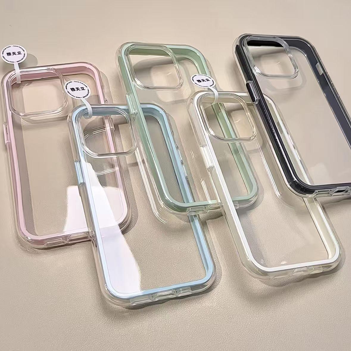 Luxury Candy Color Frame Clear Back Phone Case For iPhone 17  16 15 14 13 12Pro Max  Acrylic Shockproof Bumper Cover