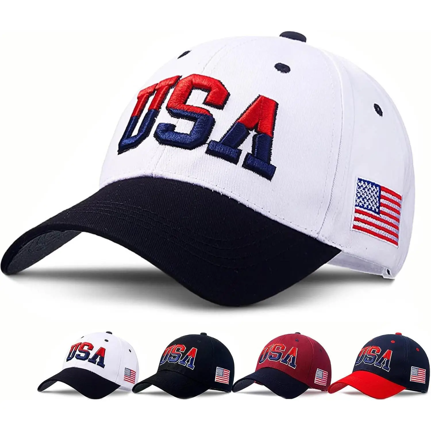 Unisex Embroidered American Flag 100% Cotton Adjustable Baseball Cap, Patriotic Sports Hat for Baseball & Outdoor Activities