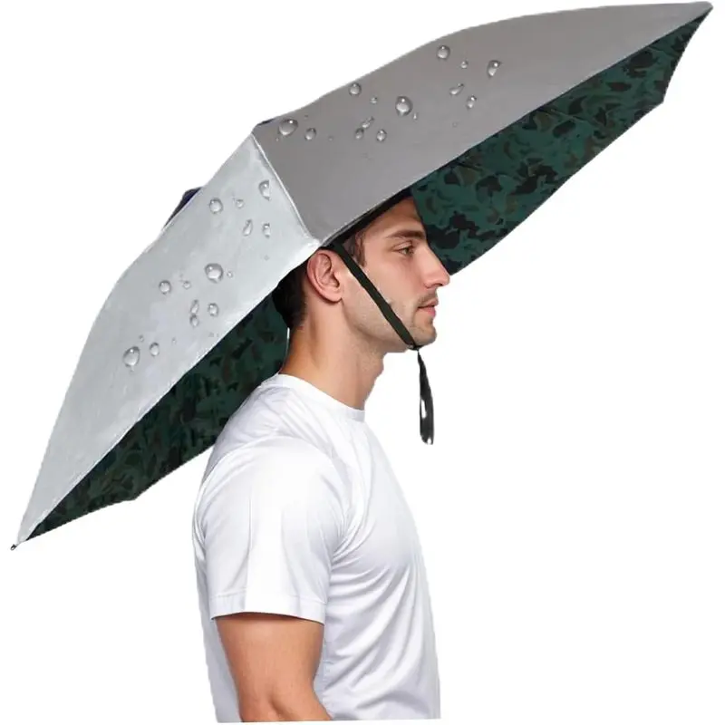 Fishing Umbrella Hat Foldable Hands Free Head Umbrella Cap for Men Women, UV Protection Shade Waterproof Rain Hat, 3 Adjustable Sizes Portable Head Mounted Umbrella Hat for Fishing Gardening Beach Camping Outdoor Activities