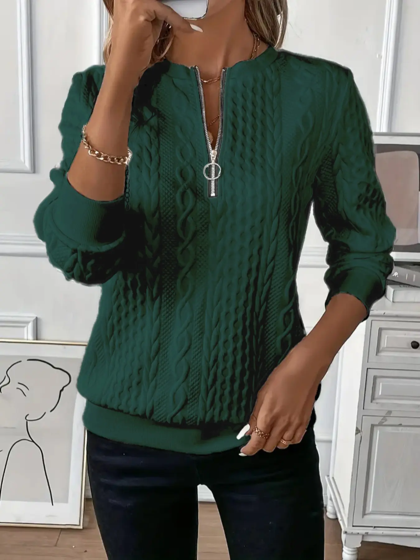 Women's Spring & Fall Half Zip Up Pullover Sweatshirt, Casual Fitted Plain Design, Comfortable Sportswear Tops for Daily Wear, Crew Neck, Casual Comfy Pullover, Casual Cozy Pullover