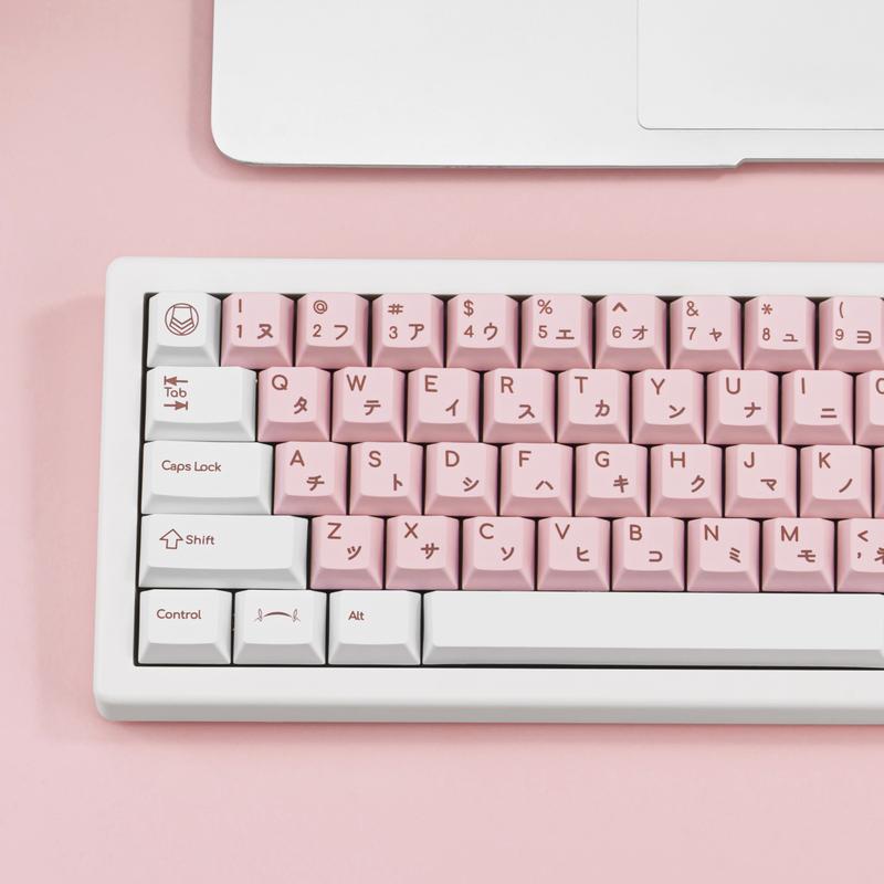 White and Pink Japanese PBT Keycaps - Cherry Profile, Dye Sublimation, Minimalist Custom Key Caps for Cherry MX Gateron Switches Mechanical Gaming Keyboard, 130 Keys