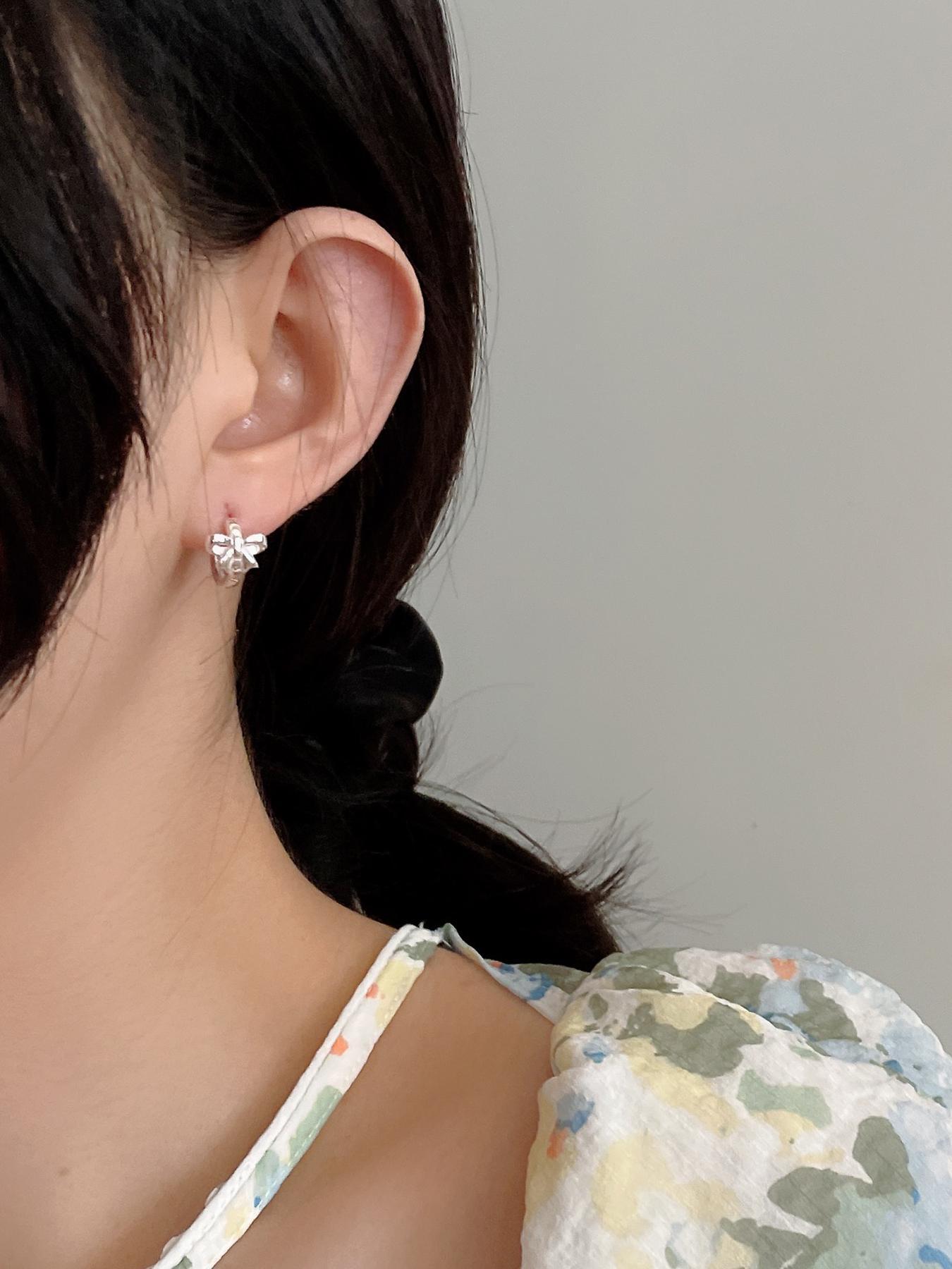 S925 Sterling Silver Cute Bowknot Design Hoop Earrings, Fashionable Earrings for Women & Girls, Trendy All-match & Exquisite Jewelry for Birthday Gift