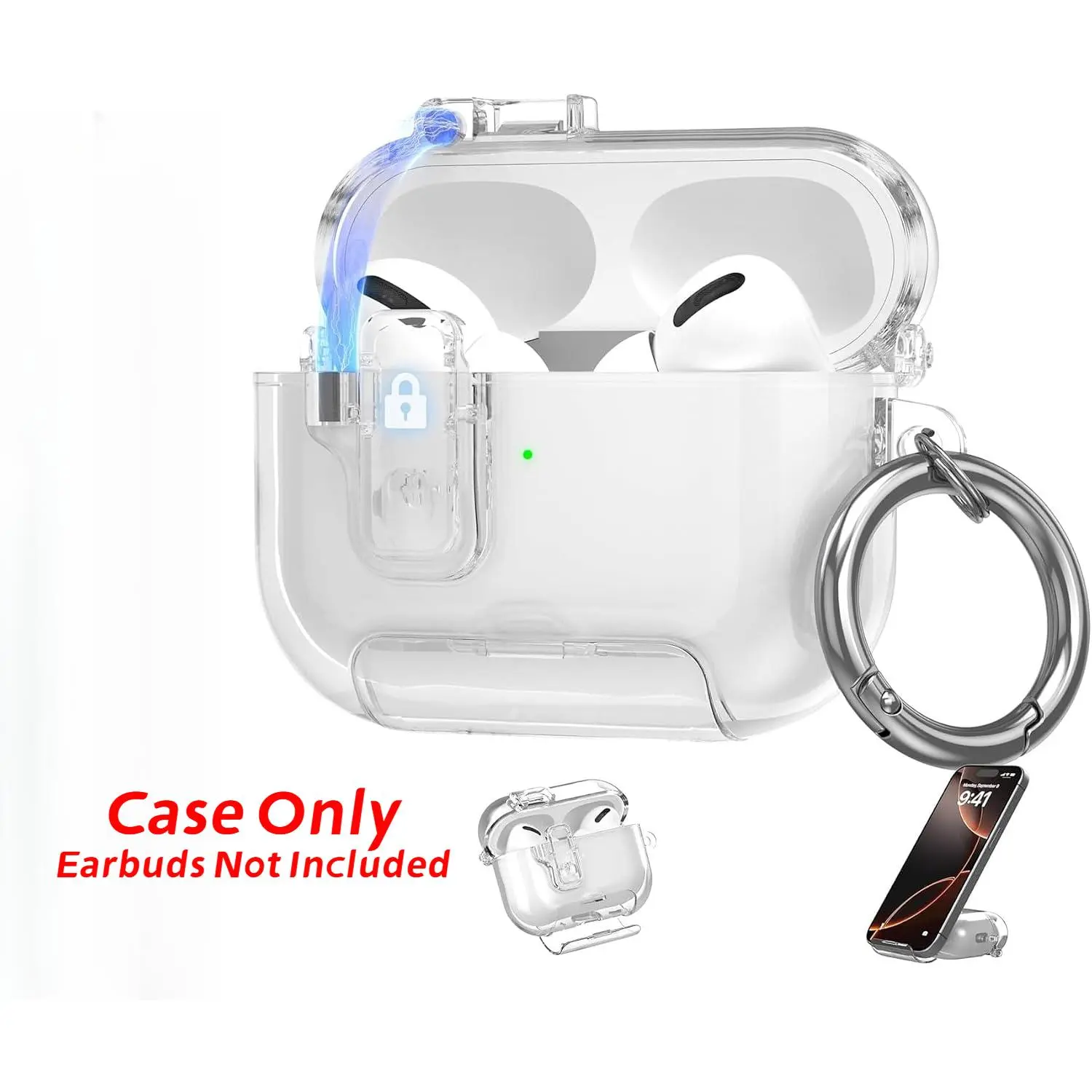 2-in-1 Clear AirPods Case with Safety Lock & Phone Stand for AirPods 4 Pro 2 3, Anti-Drop Heavy Duty Shockproof Earphone Skin