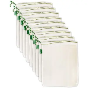 Mesh Produce Bags - Washable Set of 9  Bags, TRANSPARENT Lightweight,  SEE-THROUGH Mesh for shopping, transporting and storing fruits and veggies.
