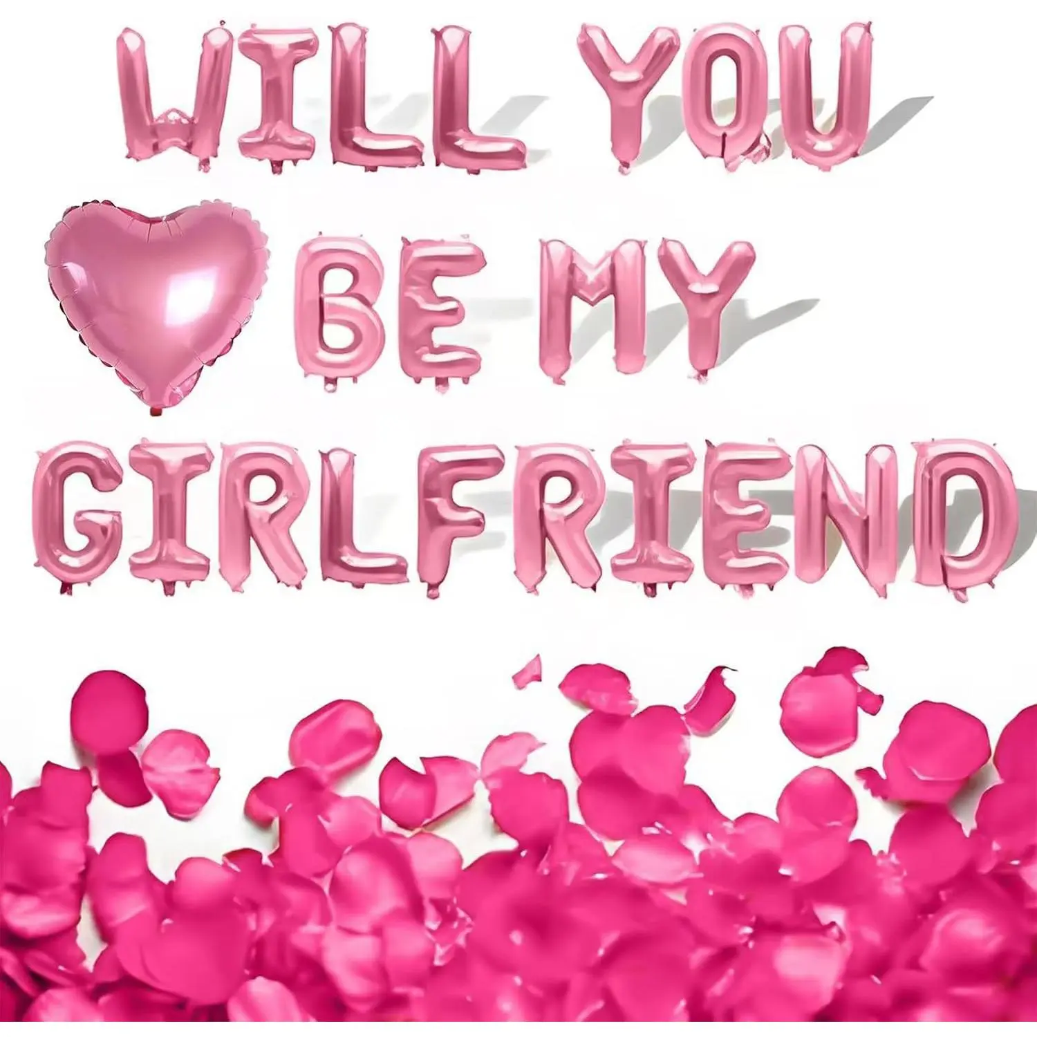 Will You Be My Girlfriend Balloons - 16'' Balloon Letters, Alphabet Foil Mylar Balloon with 200 count Artificial Rose Petals for Valentine Day Decorations (Will You Be My Girlfriend Balloons )