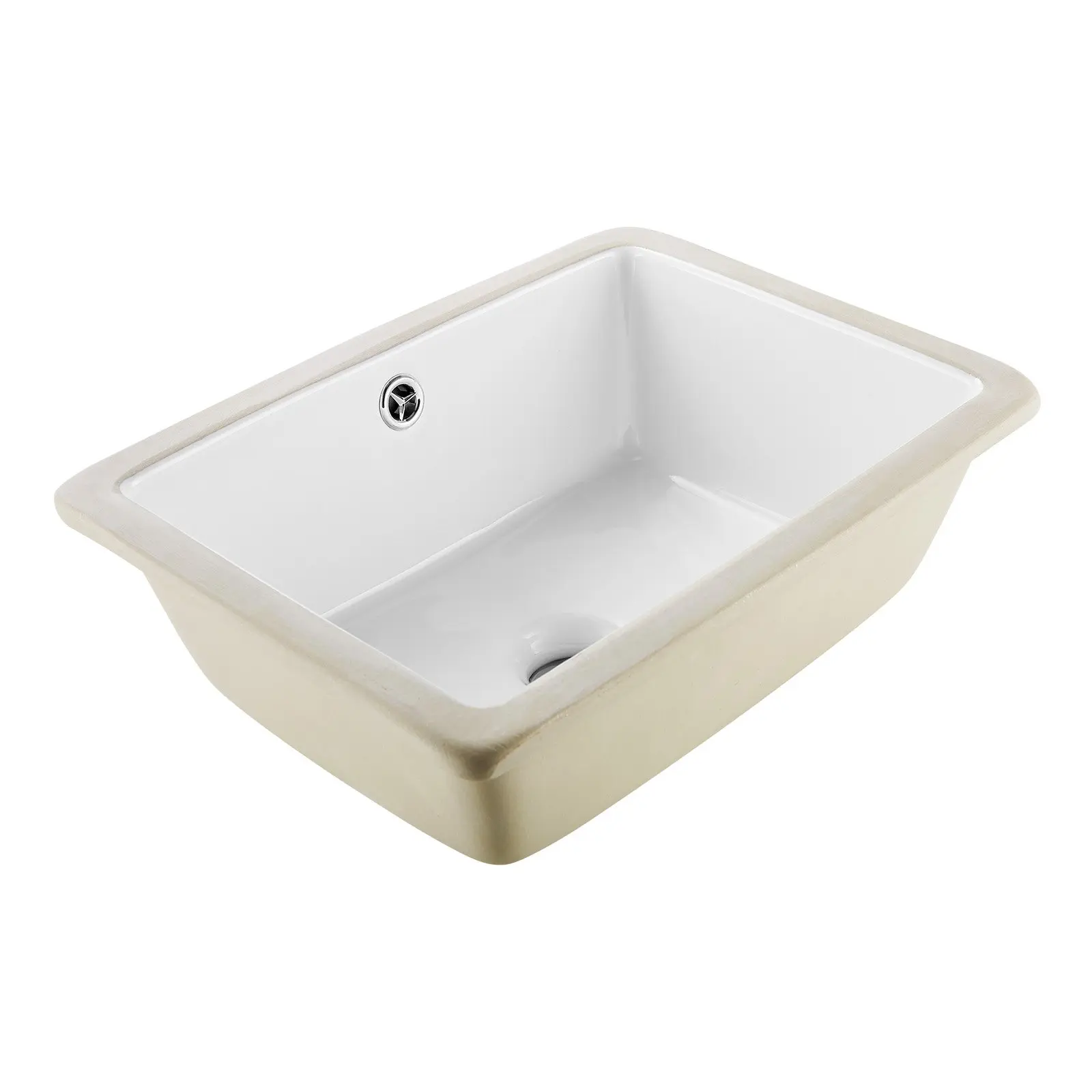 VEVOR Undermount Bathroom Sink, 15.75 x 12.01 x 7.09 in Durable Rectangular White Ceramic Lavatory Bowl with Overflow Hole, Under-Counter Drop-In for Small Spaces, Hotels & Apartments, 5-Layer Protective Packaging