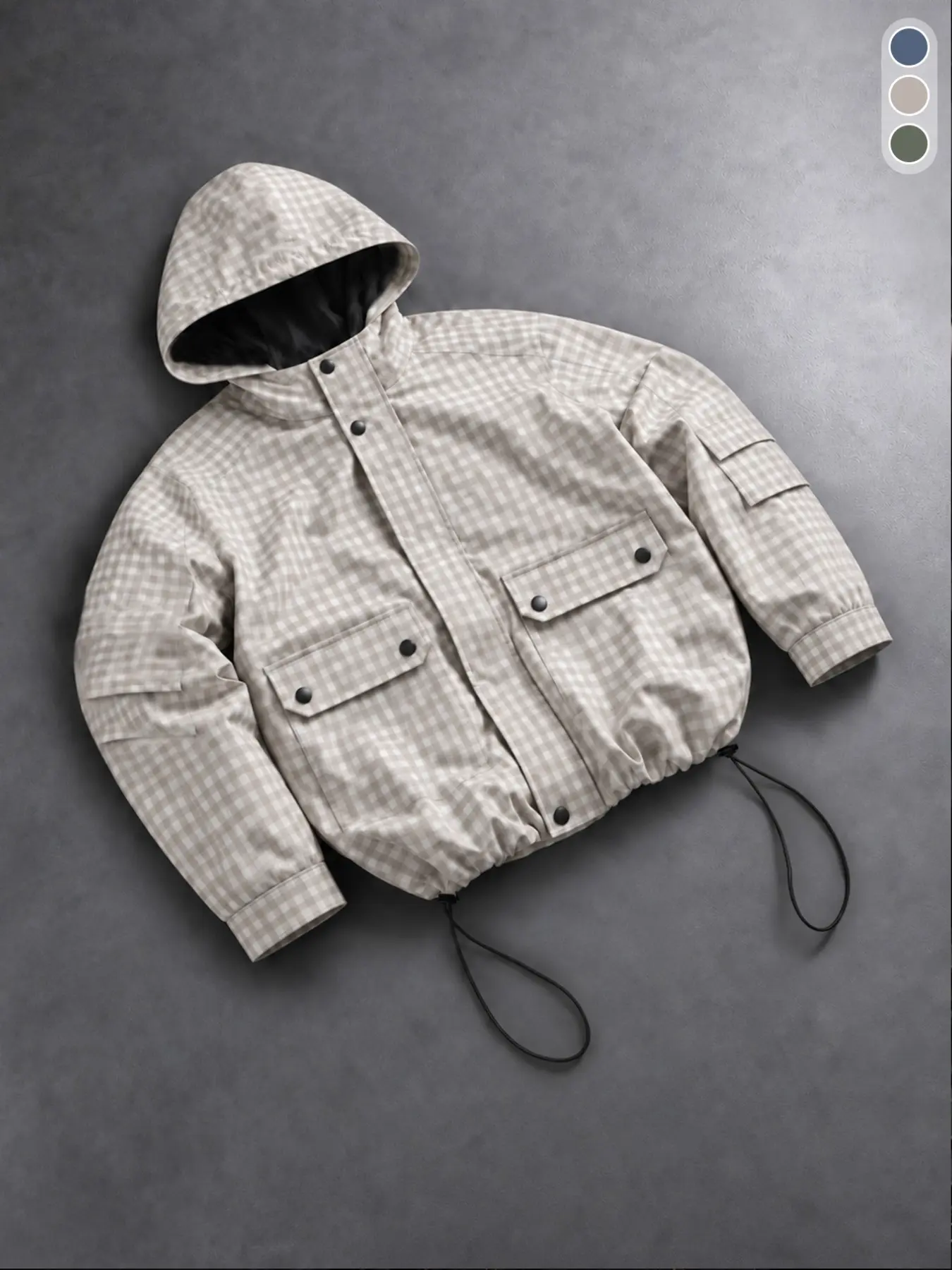 Men's Loose Hooded Gingham Jacket, Long Sleeve Casual Flying Jacket, Adjustable Drawstring, Multiple Colors Available
