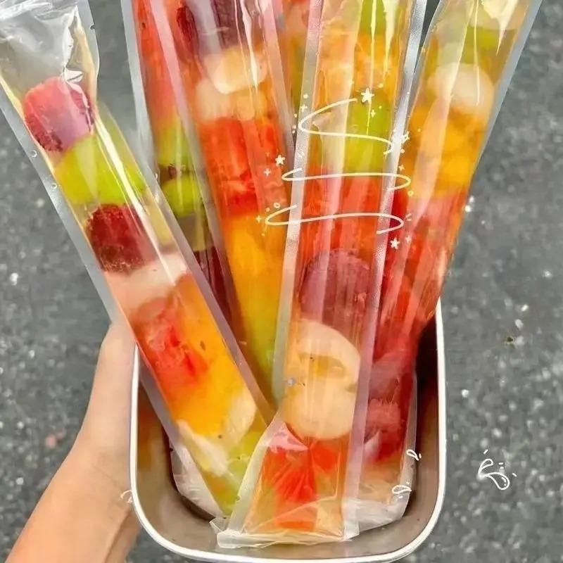 100 PCS Food-Grade Disposable Ice Popsicle Bags, Homemade Ice Cream & Fruit Jelly Freezer Bags, Long Strip Popsicle Pouches