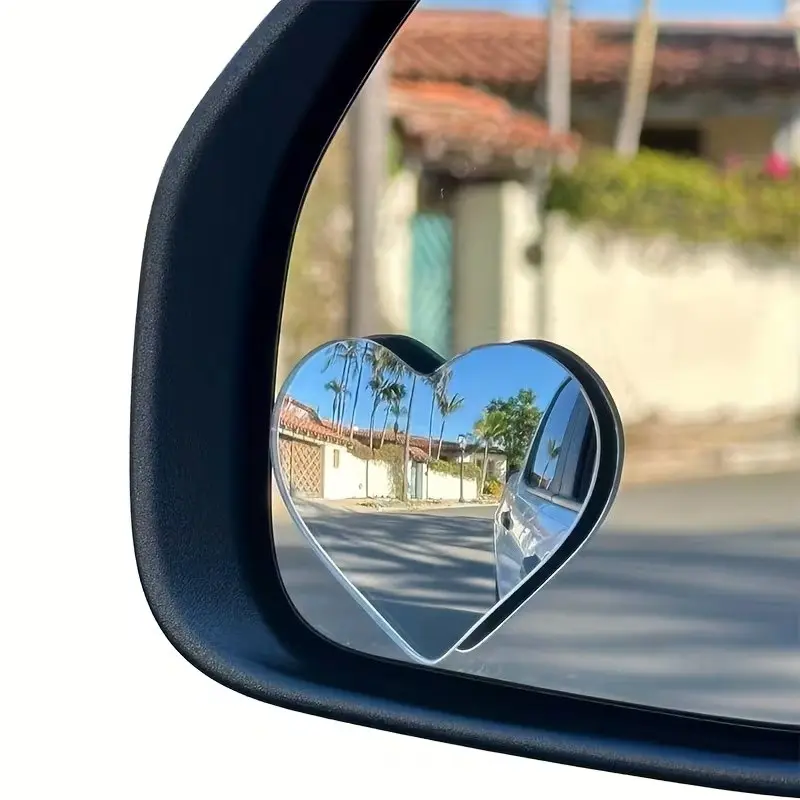 2 Heart-Shaped Car Rearview Mirrors, HD Glass Convex Lens, Wide Angle 360° Adjustable, Suitable for Suv, Truck, Small Van - Left Side Placement