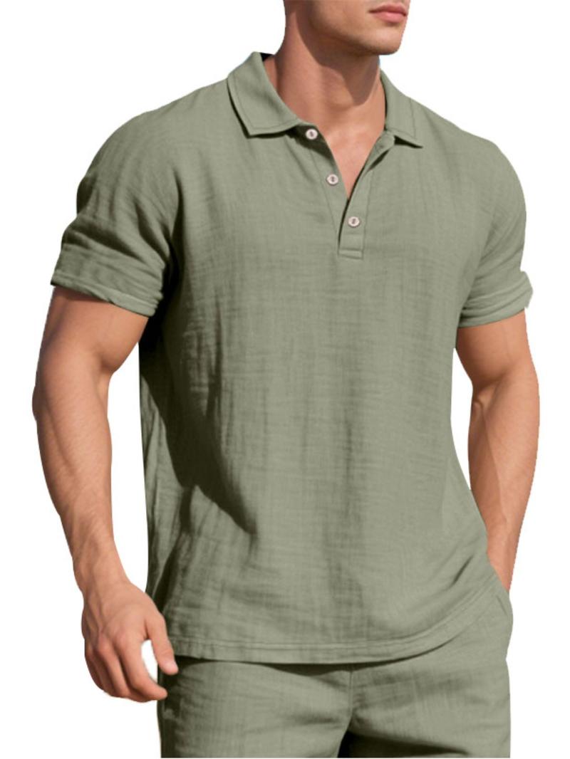 Men's Linen Polo Shirt, Casual Short Sleeve Collar Top for Summer, Fashion Men's Clothes for Daily Wear, Gamis