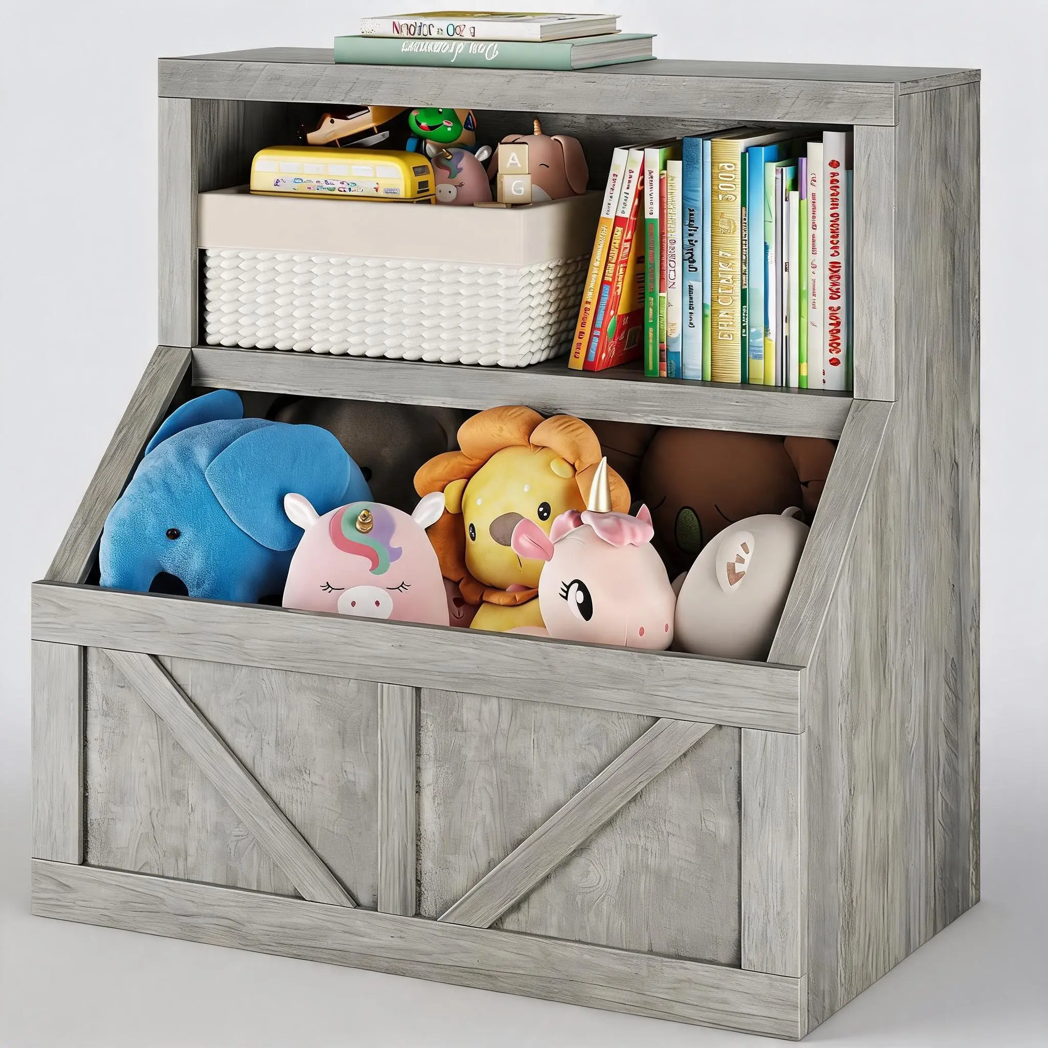 Kids Bookshelf, Toy Storage Organizer with Spacious Tabletop & Anti-Tipping Device, Waterproof Toddler Bookshelf, 32"H Baby Bookshelf for Nursery, Playroom, Bedroom, Hallway