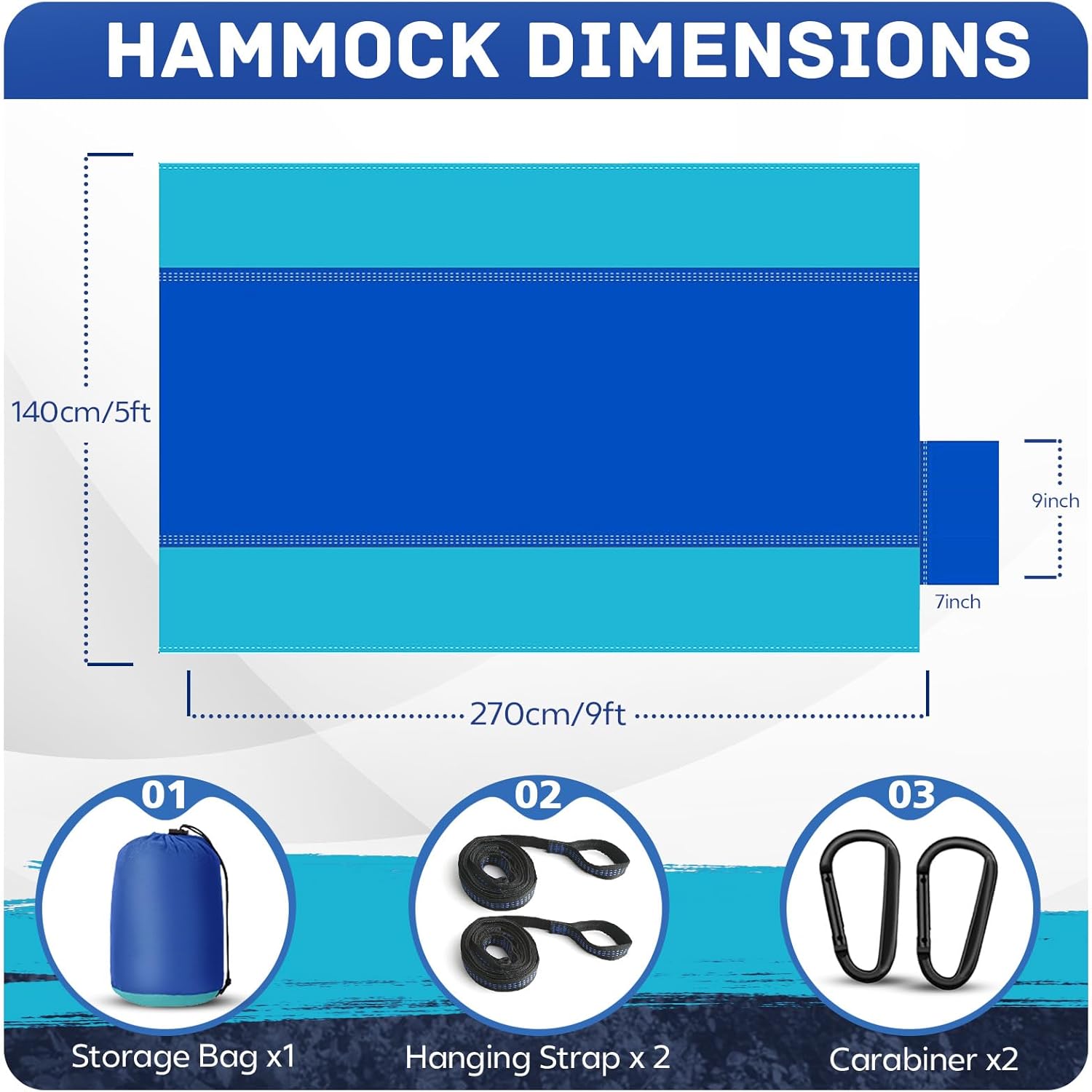 Camping Hammock Lightweight, Portable Hammocks Parachute Hammock with Two Tree Straps, Single or Double Travel Swing Nylon Camp Hammocks, Outdoor Essentials for Beach Backpacking Hiking for Gifts, Blue