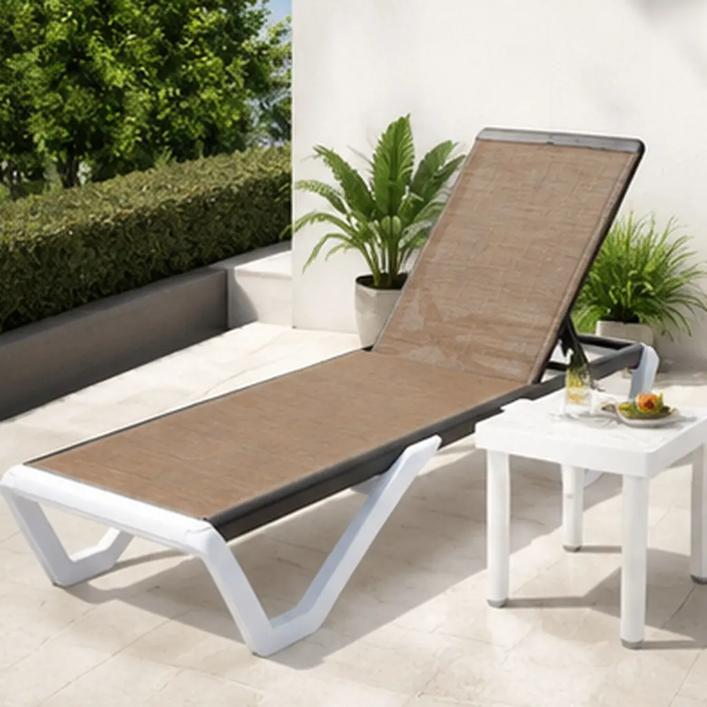 ARCH Outdoor Chaise Lounge Chair Adjustable Aluminum Frame Brown Textilene Poolside Sun Lounger with Side Table for Deck Patio Backyard Lawn, 5 Position Reclining, 350 lbs Capacity, Stackable, Brown Color Options, Aluminium Material