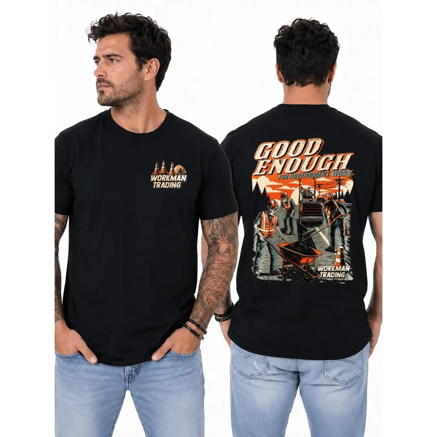 Road Construction Worker T-Shirt, Asphalt Paving Crew & Traffic Cone Graphic Design, Blue Collar Work Shirt for Road Workers, Highway Crews & Construction Laborers, Gift for Paving Workers