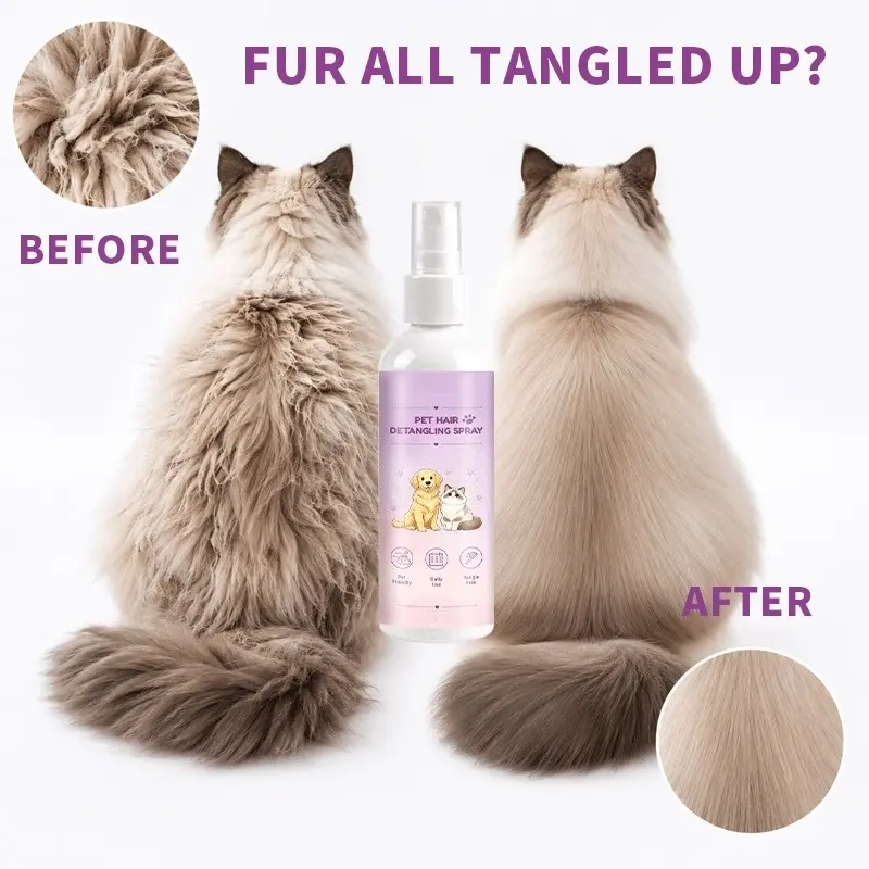 No-wash solution spray for pets, suitable for long-haired cats and dogs, quick solution and odor removal, universal for cats and dogs, lasting fragrance, pet hair care, pet spray and pet cleaning tools.