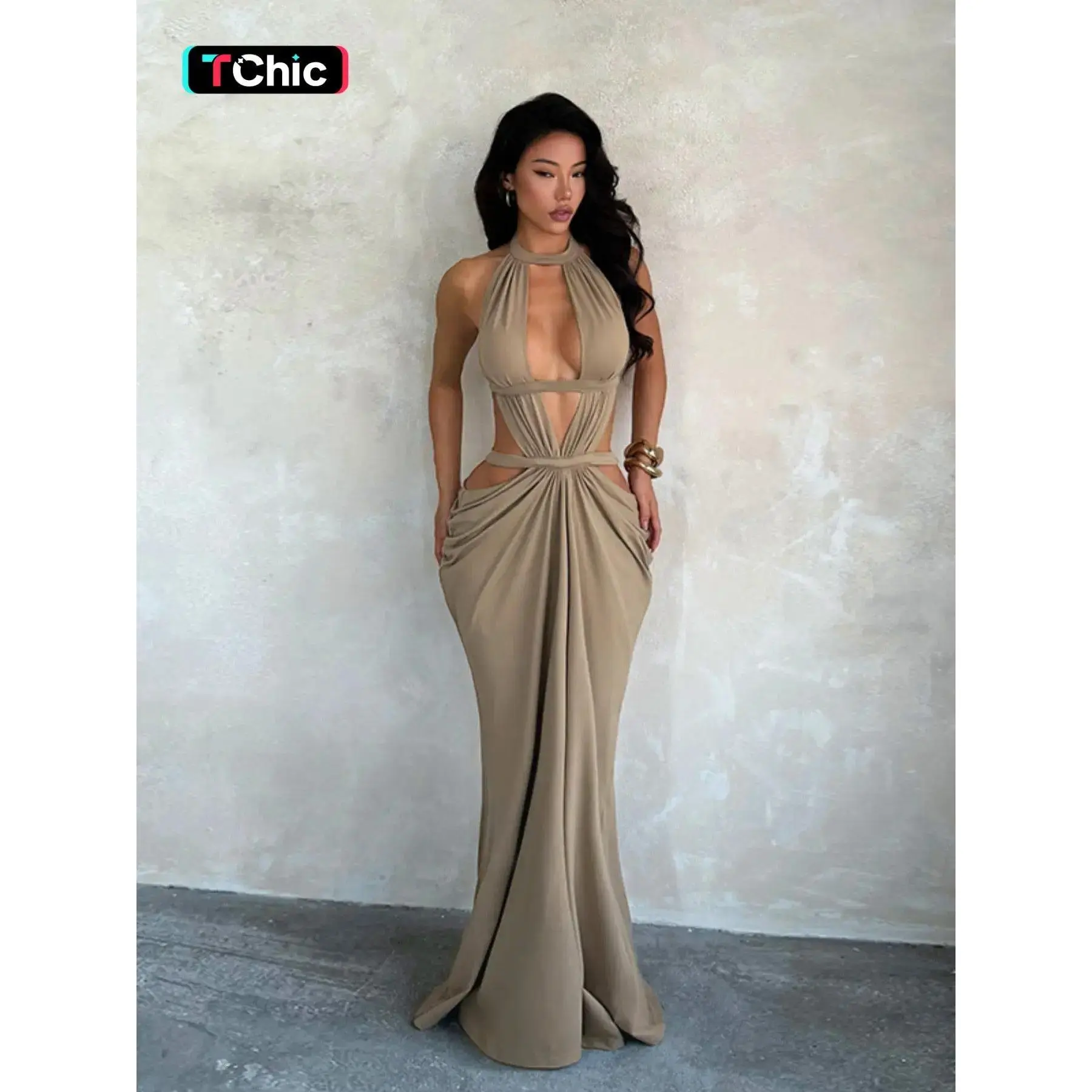 Shimmering Ribbon Vacation Cutout Dress, Elegant Hollow Out Design, Perfect for Summer Parties, Chic and Comfortable Evening Wear