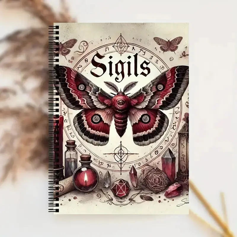 Vintage Magic Book Guide, Mystical Symbols & Rituals, Portable Spell Journal, Dark Art Handbook with Moon Star Butterfly Designs, Notebook Journal