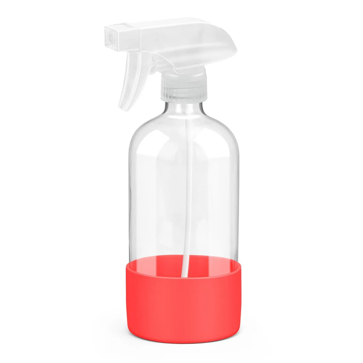 16oz Household Glass Storage Bottle & Jar - Non-Slip Bottom, Sleeve Protection, Adjustable Nozzle, Empty Refillable Container for Cleaning Solutions, Essential Oils, Making Fragrances (1 Pack, Red)