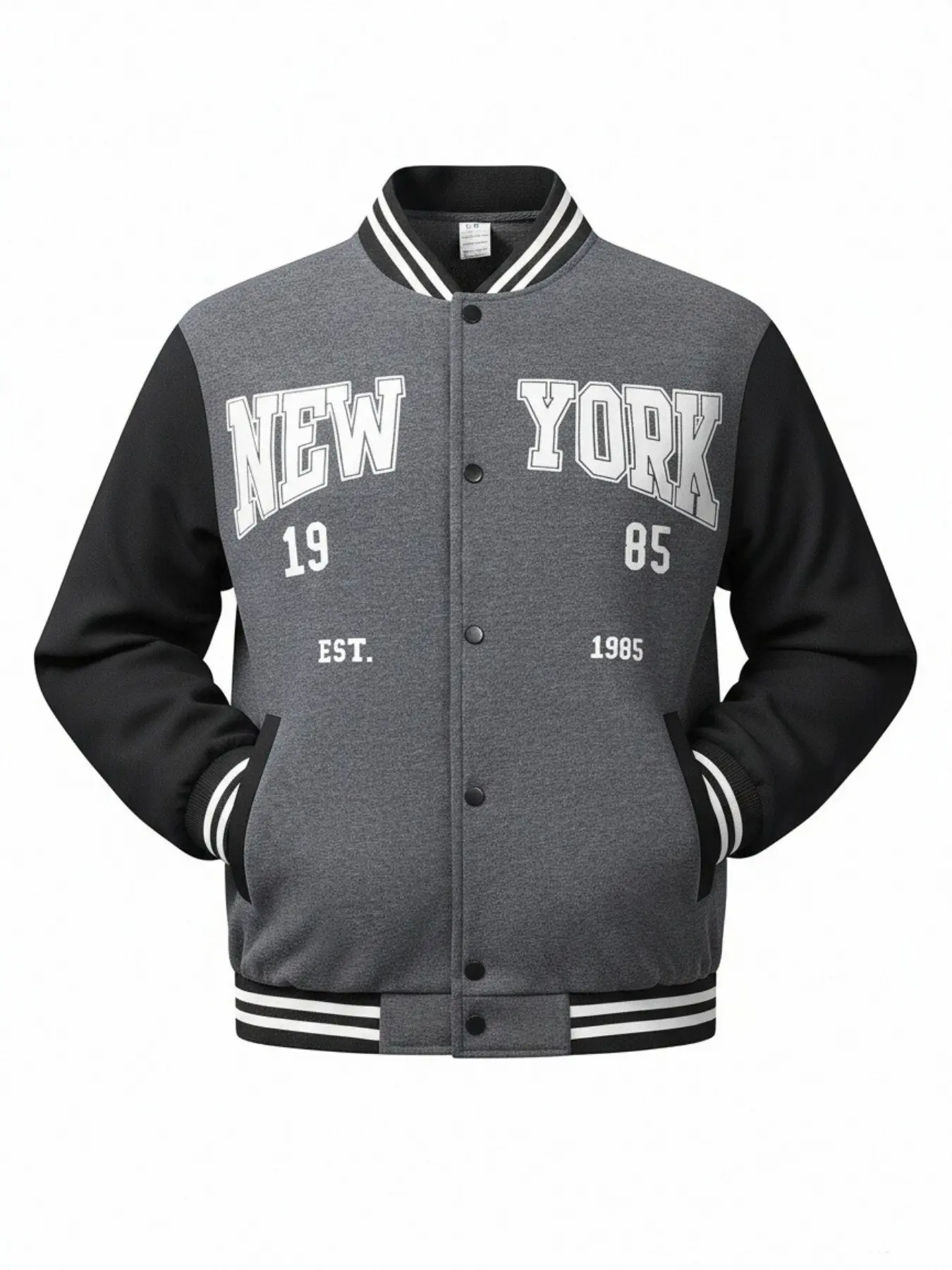 Vintage New York Letterman Baseball Jacket Men Striped Rib Cuff Stand Collar Button Down Casual Street Varsity Coat
