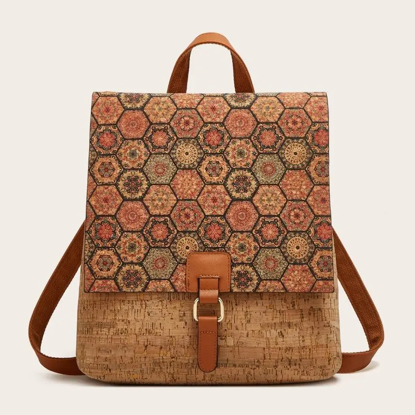 Stylish Printed Female Backpack, Vintage-Inspired Daypack with Large Capacity for Travel and Daily Use