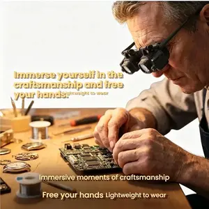2x-24x LED Head Mount Magnifier, Portable Hands-Free Tool for Watch Repair, Phone Maintenance and Electronic Component Soldering Work
