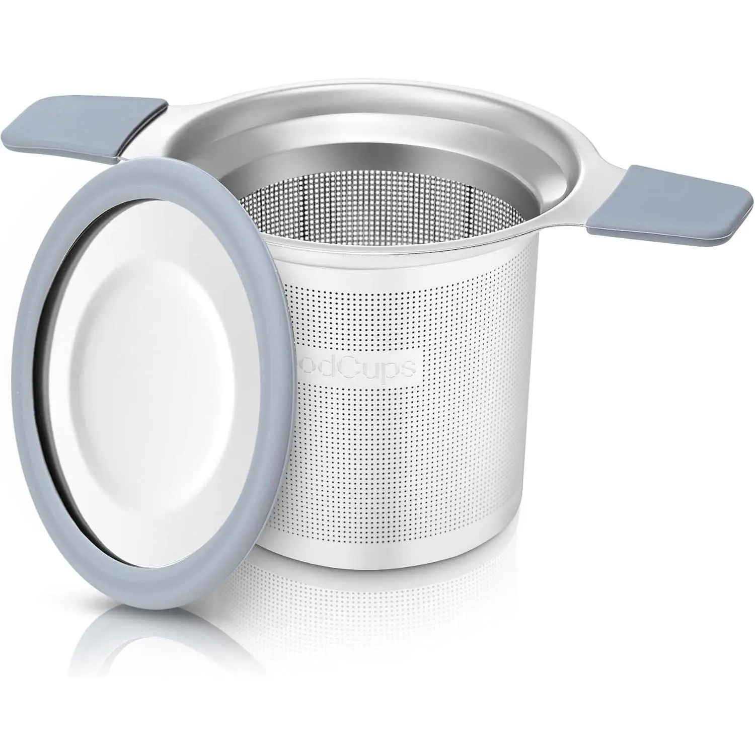 Stainless Steel Tea Infuser for Loose Leaf Tea – Extra Fine Mesh Strainer with Heat Proof Double Handles & Lid, Reusable Filter Fits Mugs, Cups & Teapots, Gray