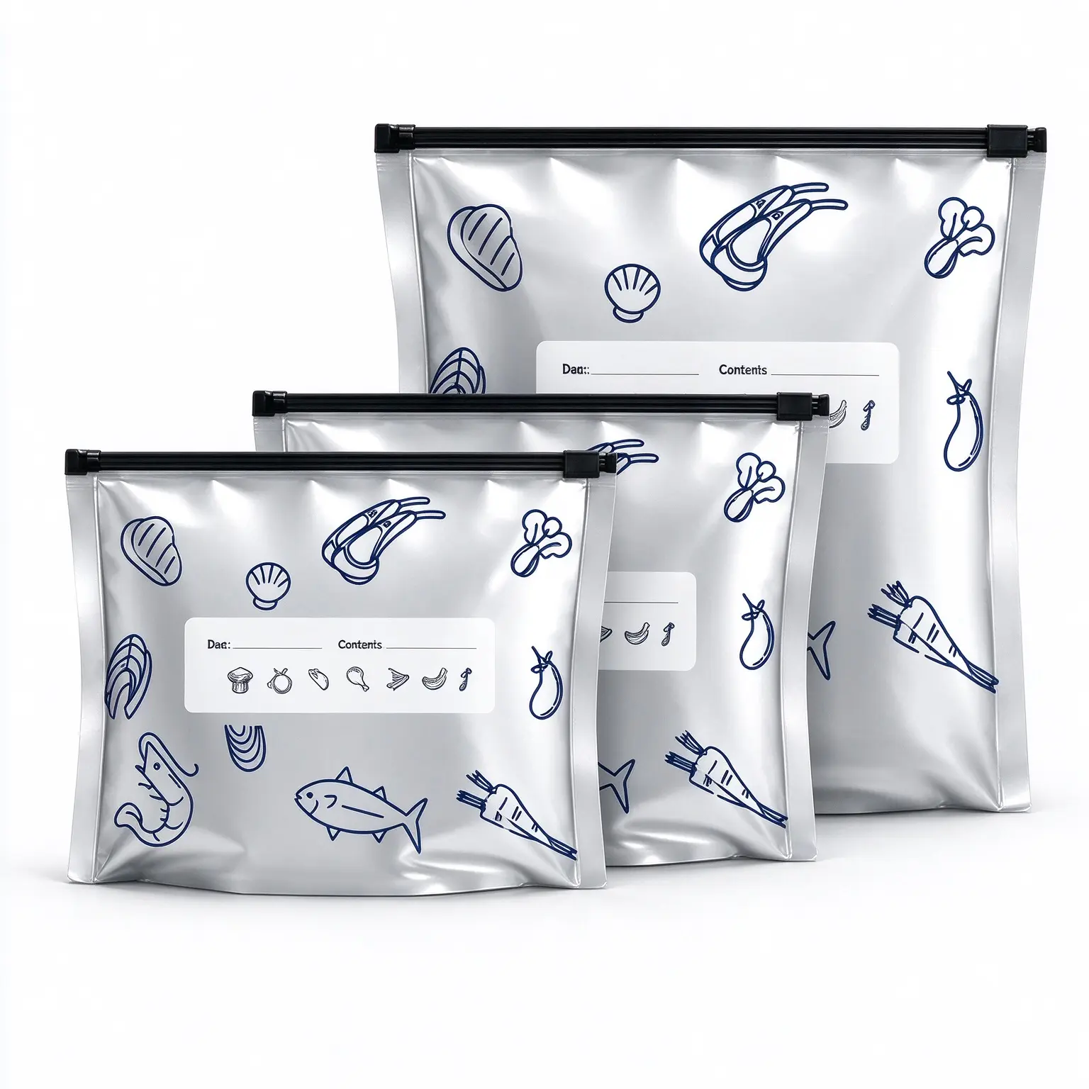 Reusable Aluminium Foil Food Storage Bags (30/60/90PCS, 3 Sizes) - Resealable Zipper Freezer Safe Containers, Stand-Up Pouches with Writable Labels, Foil Wrapper for Meat/Fruit/Veg Fit & Meal Prep