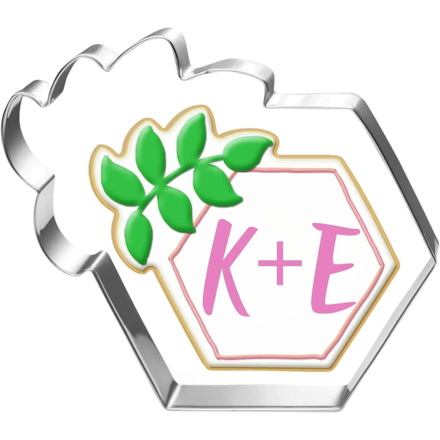 Metal Leaf Hexagon Cookie Cutter, 4.25 in Bakeware, Dishwasher Safe for Wedding & Birthday Parties