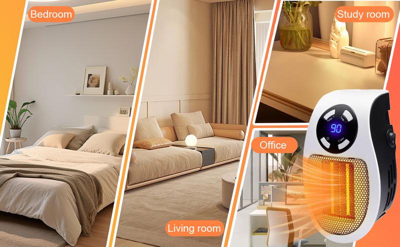 450W Wall-Mounted Electric Heater with Adjustable Temperature PTC Ceramic Heating 12-Hour Timer LED Display Portable for Bathroom Bedroom Office Indoor Use