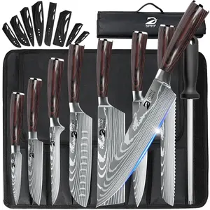 9Pcs Kitchen Chef Knife, Professional Chef's Knife Set, Sharp knives for the kitchen High Carbon Stainless Steel, Japanese Cooking Knife with Roll Bag Retro Blade#DealsForYouDays