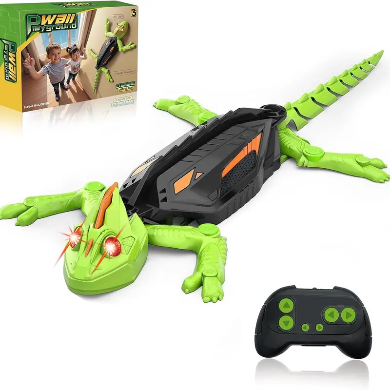 Wall Climbing RC Chameleon Toy for Kids, Rechargeable Remote Control Lizard Toy with LED Eyes, Dual Mode for Floor and Wall Driving, Halloween Christmas Birthday Gift for Boys and Girls, Animals