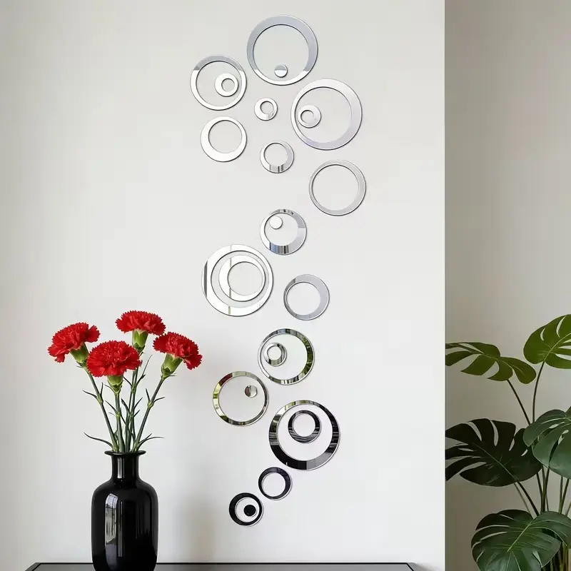 Creative Circle Wall Sticker, 24pcs/set Modern Acrylic Reflective Mirror Wall Decal, DIY Wall Art Decor for Home Living Room Bedroom, Ornaments